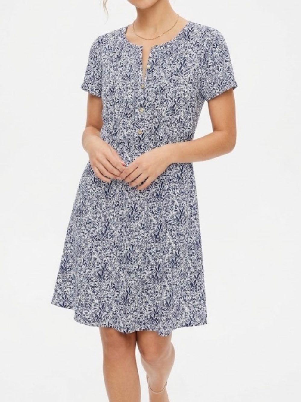 LOFT Blue Floral Short-Sleeve Mini Dress